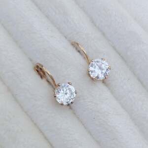 Vintage Avon Gold Tone Round Clear Cubic Zirconia Leverback Dangle Earrings